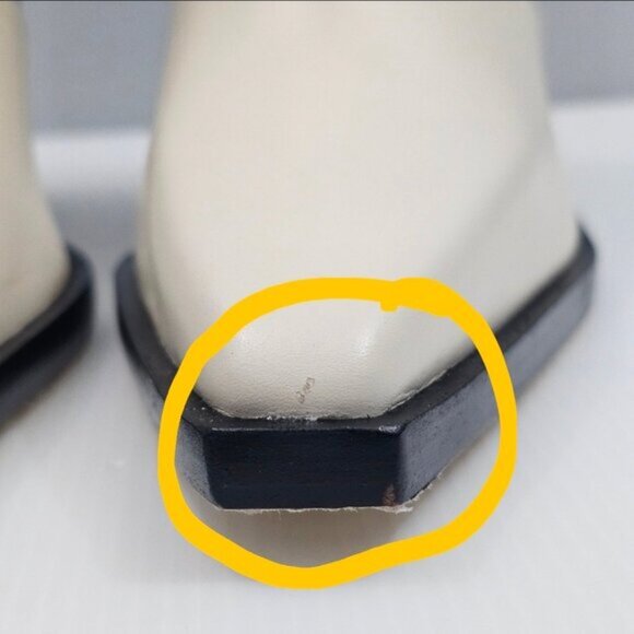 Larroude James Ankle Boot Womens 10 Cream Leather Tall Block Heel Pointed Toe - Picture 7 of 15